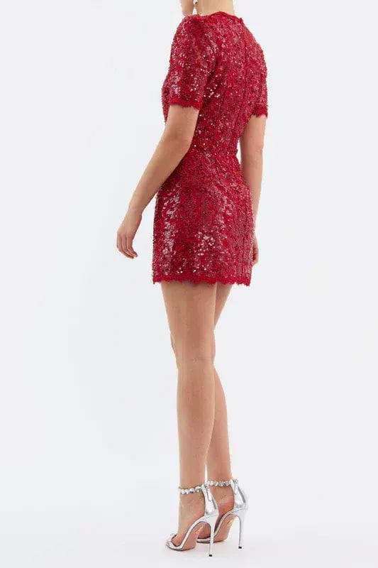 Rebecca Vallance Leyla Short Sleeve Mini Dress Red Sequin Size 12 photo 2
