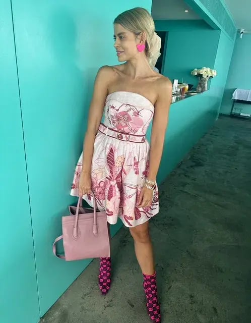Leo Lin Amor Bustier Mini Dress Pink Floral Size 6 photo 3