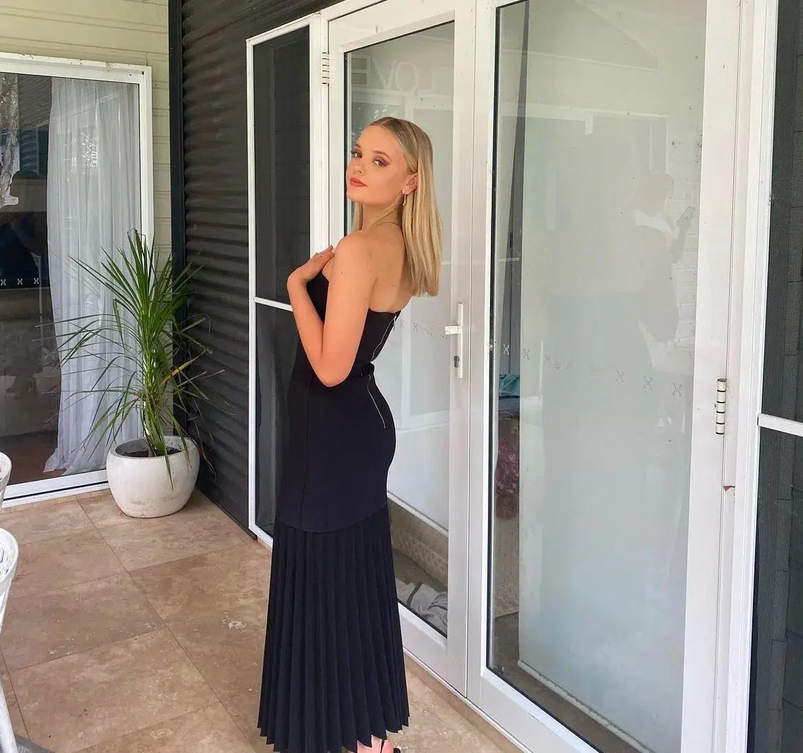 Dion Lee Linear Pleat Crepe Strapless Dress Black Size XS / AU 6 photo 4