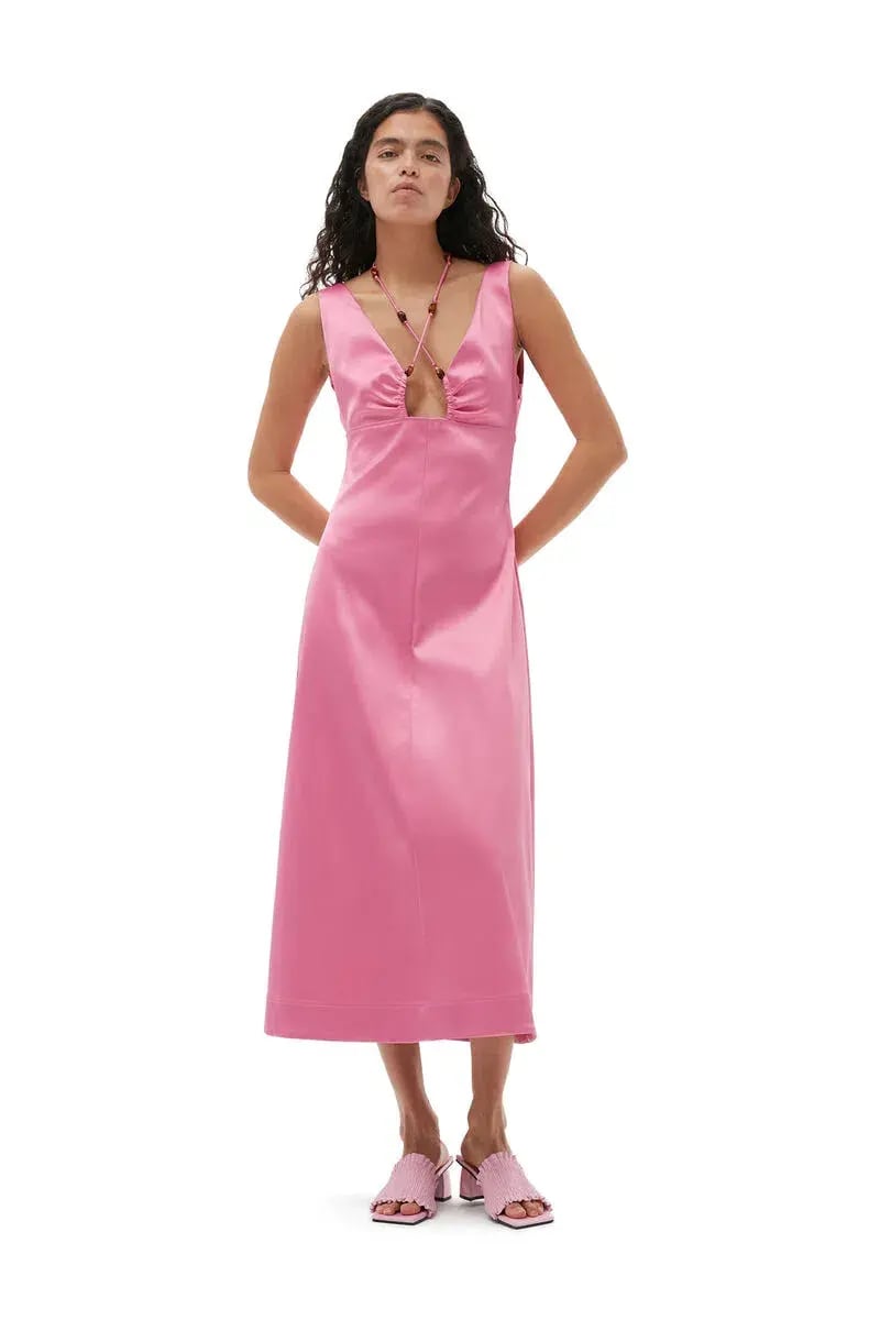Ganni Double Satin Halter neck Dress Wild Orchard Size 8 photo 3