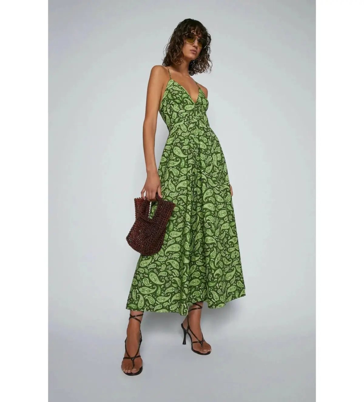 Scanlan Theodore Cotton Paisley Shoestring Dress in Green Size AU 8 photo 2