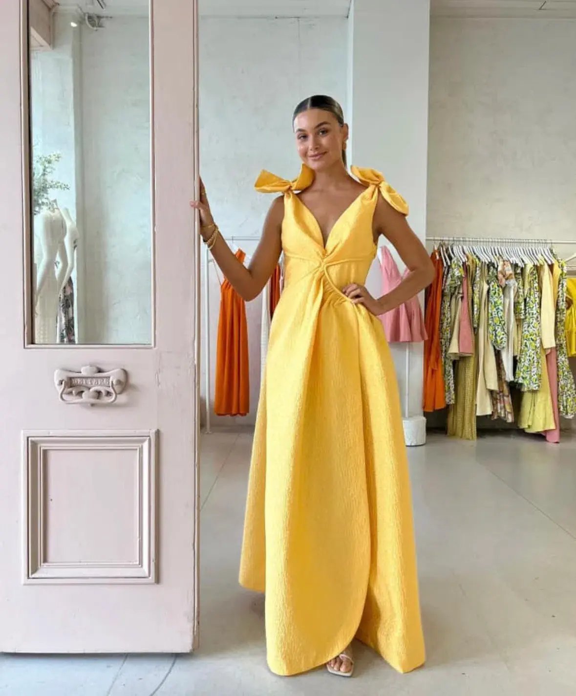 Rachel Gilbert Emiliano Gown Yellow Size AU 8 photo 5