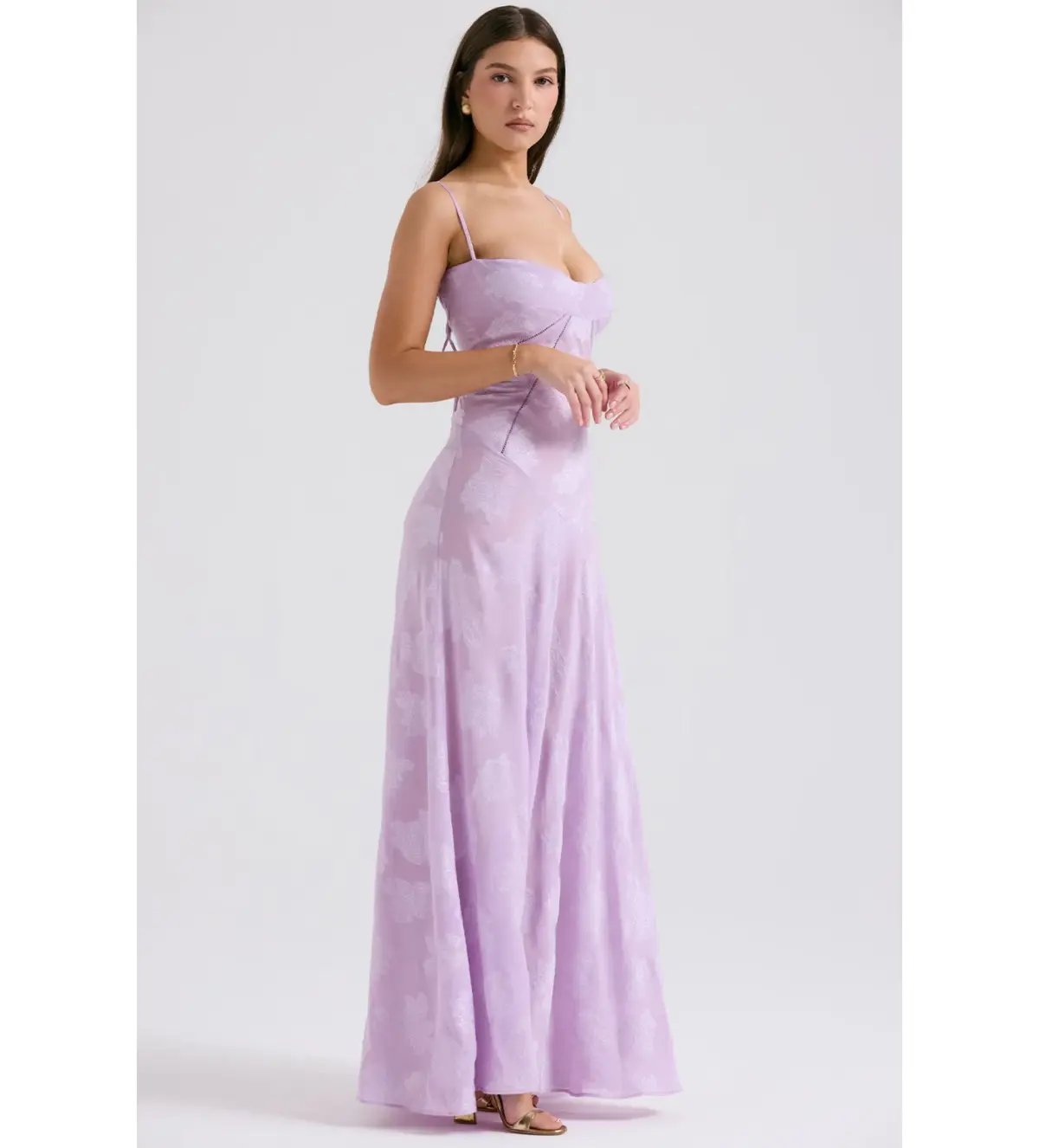 House of CB Seren Lace Back Maxi Dress Orchid Floral Size 8 photo 2