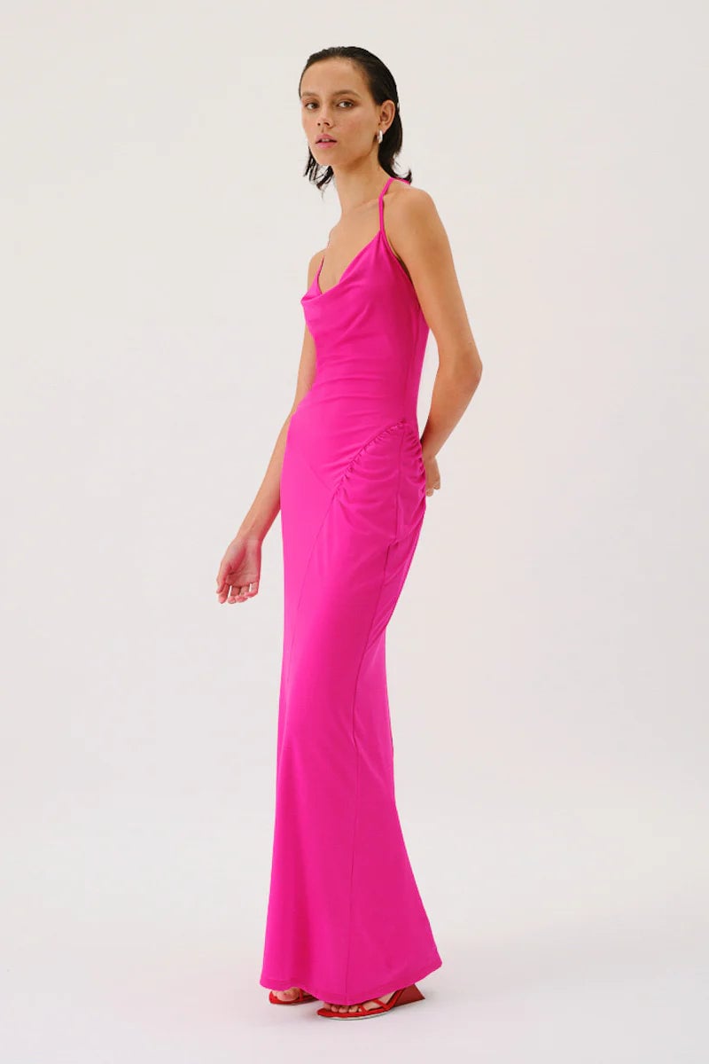 SUBOO GARNET DEEP COWL NECK MAXI DRESS - HYPER PINK photo 2