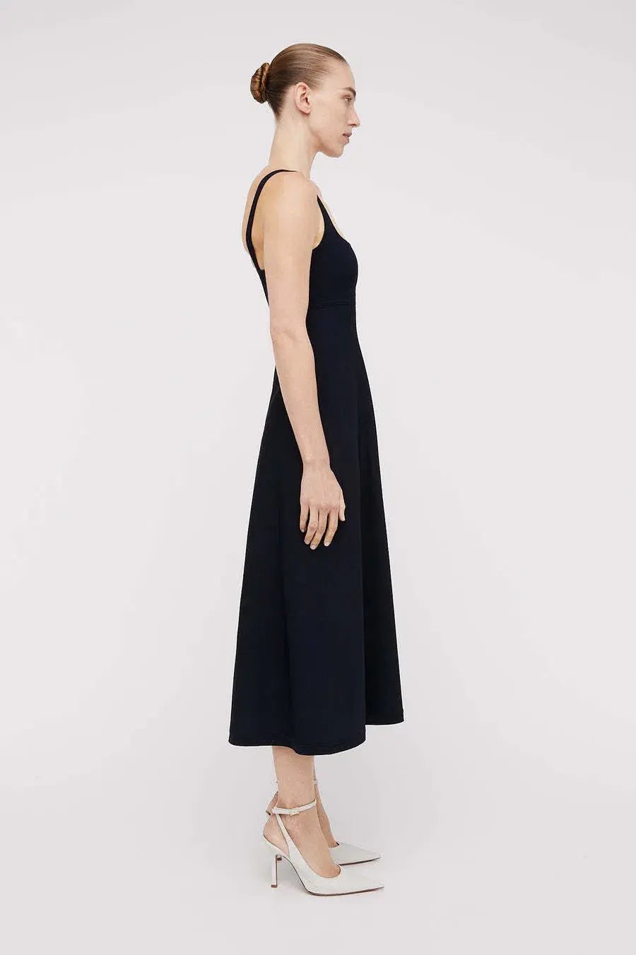 Scanlan Theodore Crepe Knit Square Neck Dress Navy Size 8 photo 3