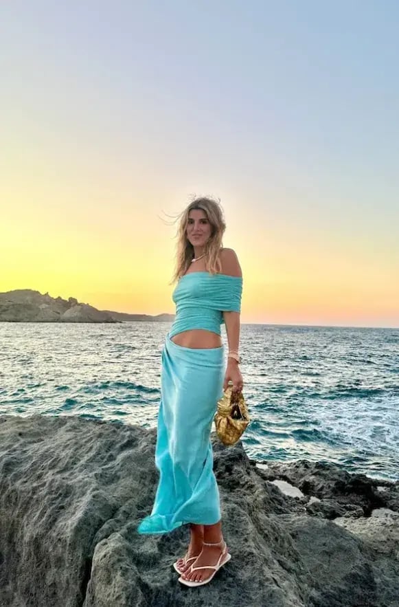 BENNI Nico Off Shoulder Maxi Dress Aquamarine Size 6 photo 3