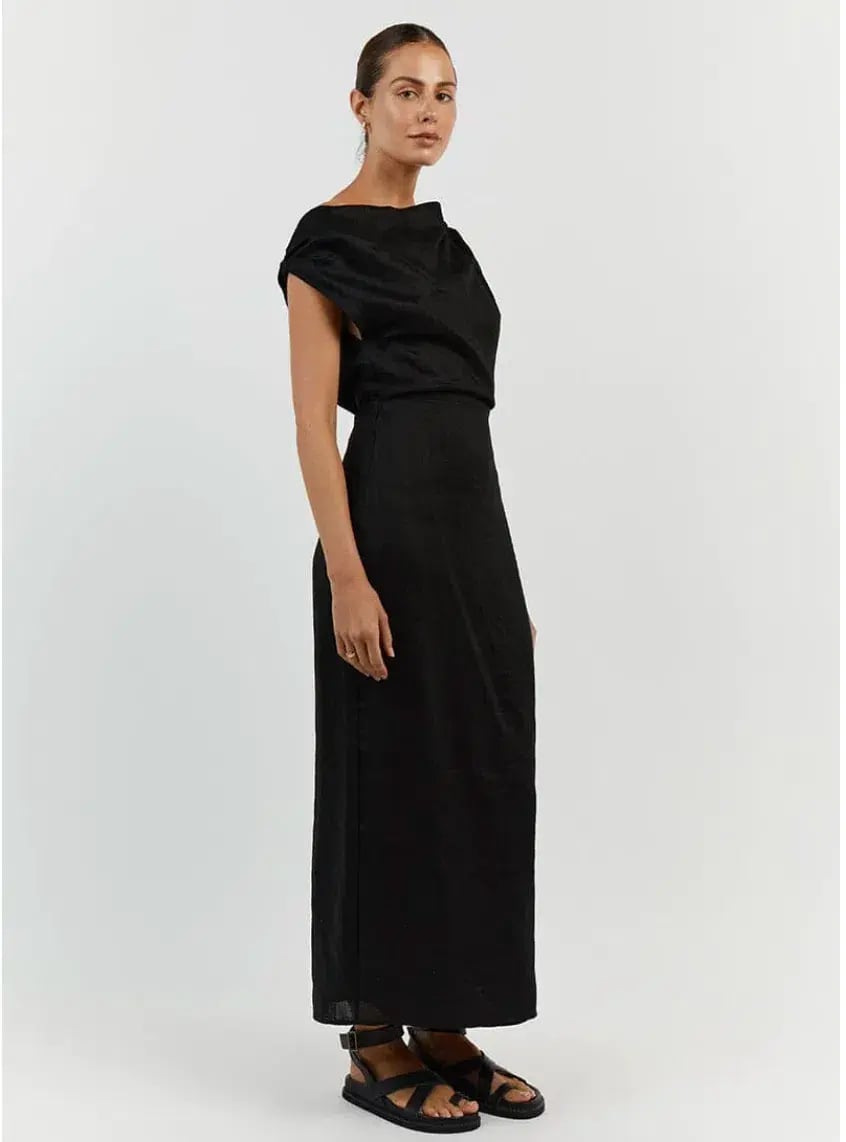Dissh Cass Linen Asym Midi Dress Black Size 10 photo 4
