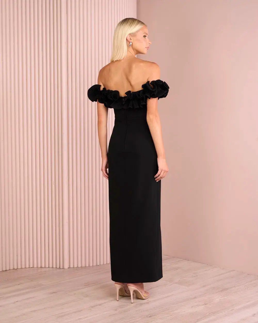 Elle Zeitoune Farley Frill Off Shoulder Maxi Gown Black Size AU 10 photo 4