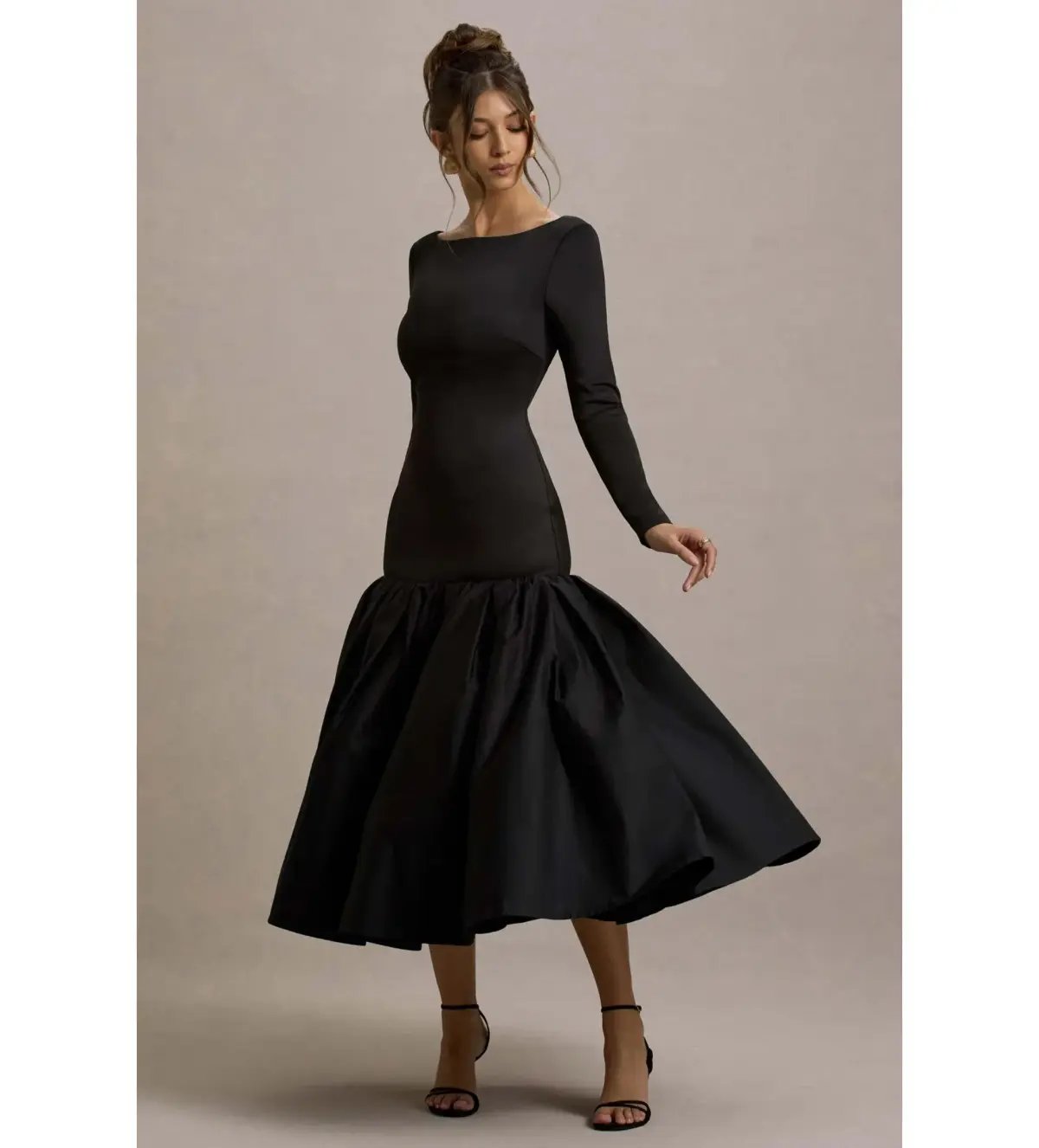 Club L London Perpetua Drop-Waist Midi Dress with Volume Skirt Black Size AU 10 photo 3