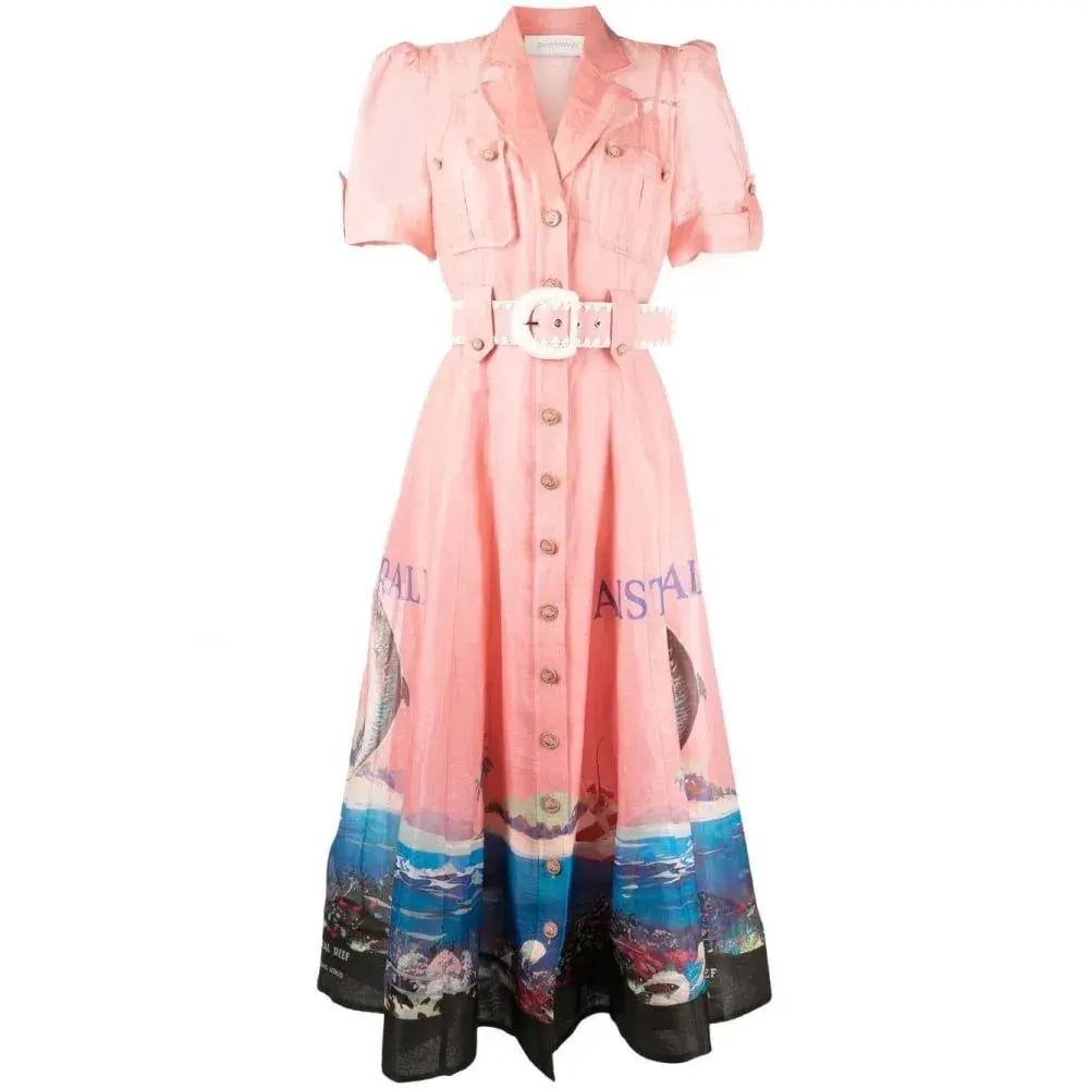 Zimmermann The Postcard Shirt Midi Dress Resort Coral Reef Print  Size 0/Au 8 photo 3