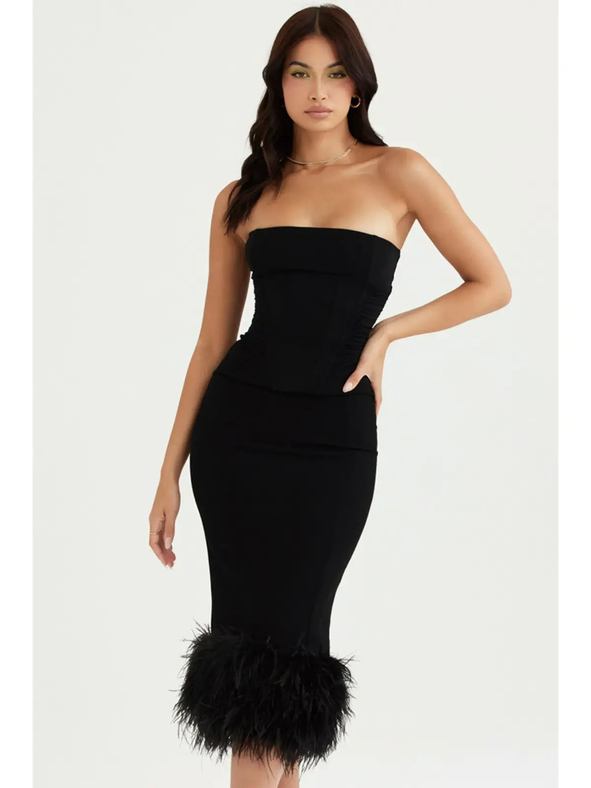 House Of CB Fionula Strapless Feather Corset Dress Black Size AU 10 photo 3