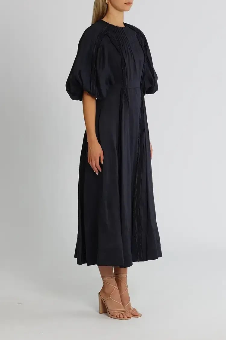 Aje Revitalise Puff Sleeve Midi Dress in Ink Size 6 photo 2