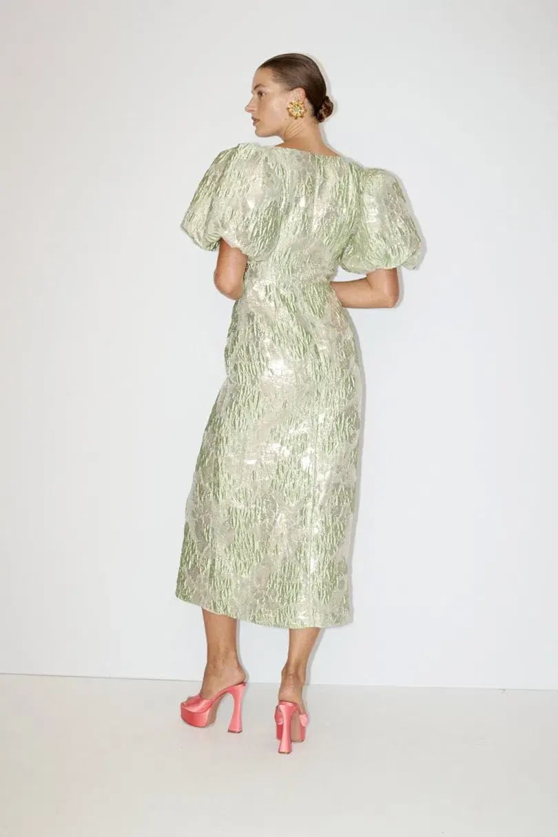 Alemais Mira Puff Sleeve Midi Dress Green Silver Size 14 photo 3