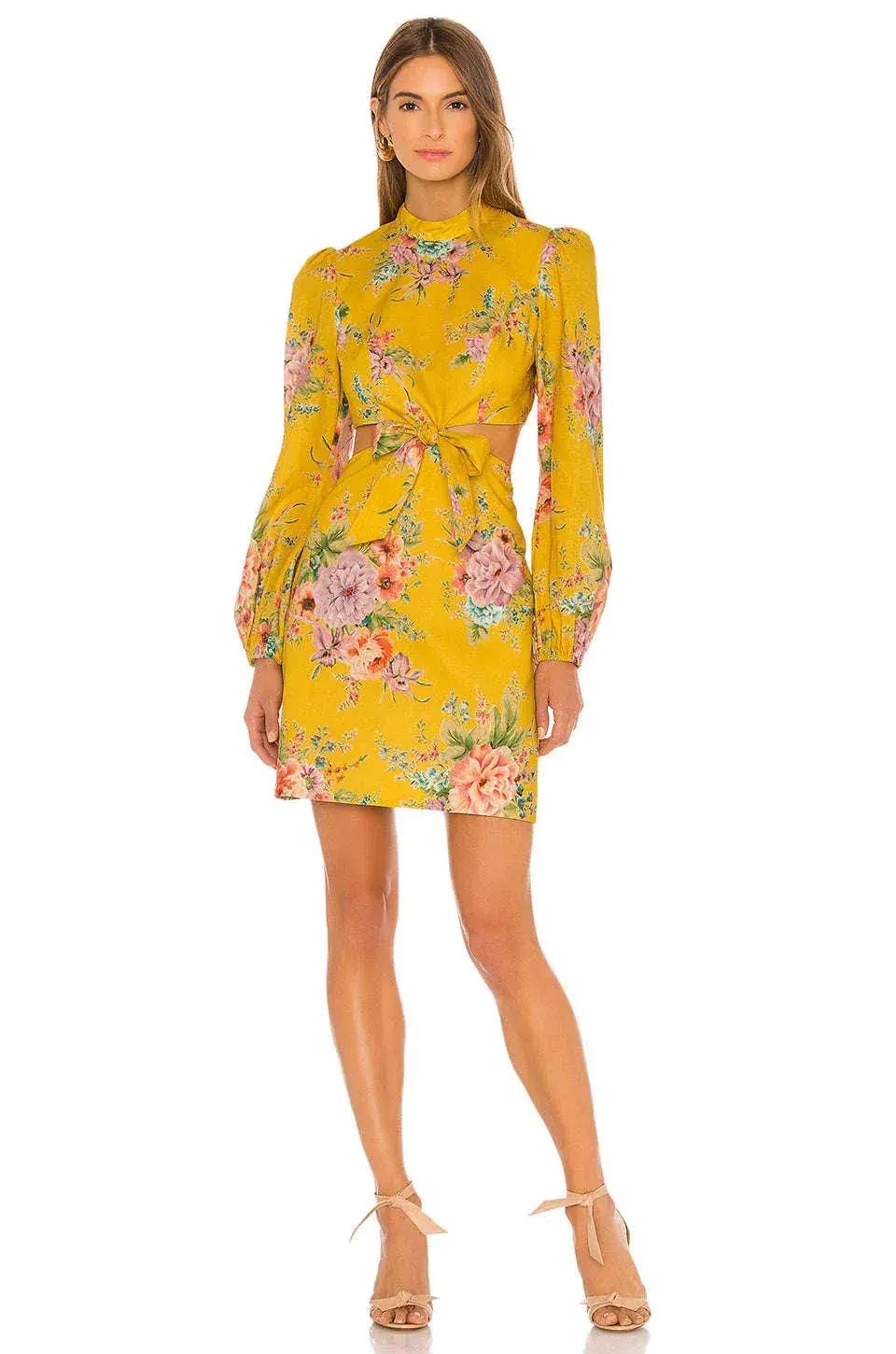 Zimmermann Zinnia Bow Cut Out Short Dress Golden Floral Size 1 / AU 10 photo 6