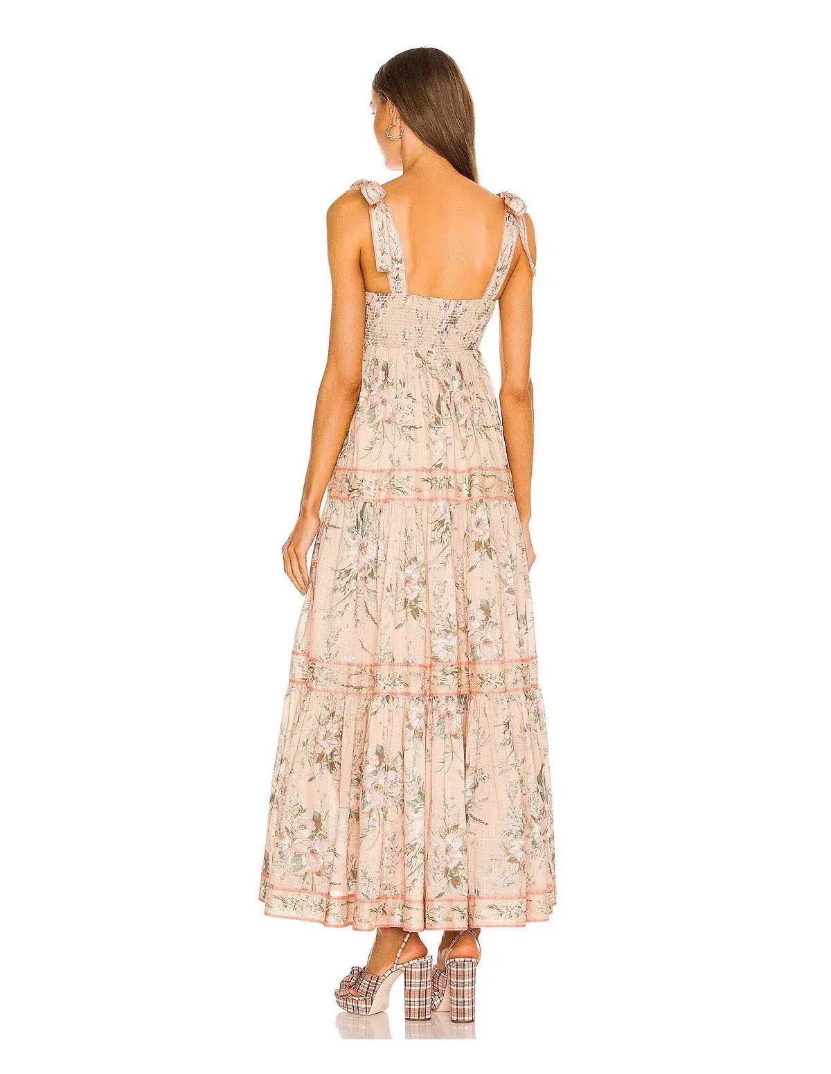 Zimmermann Moonshine Floral Tie Shoulder Maxi Dress Cream Print Size 1/Au 10 photo 3