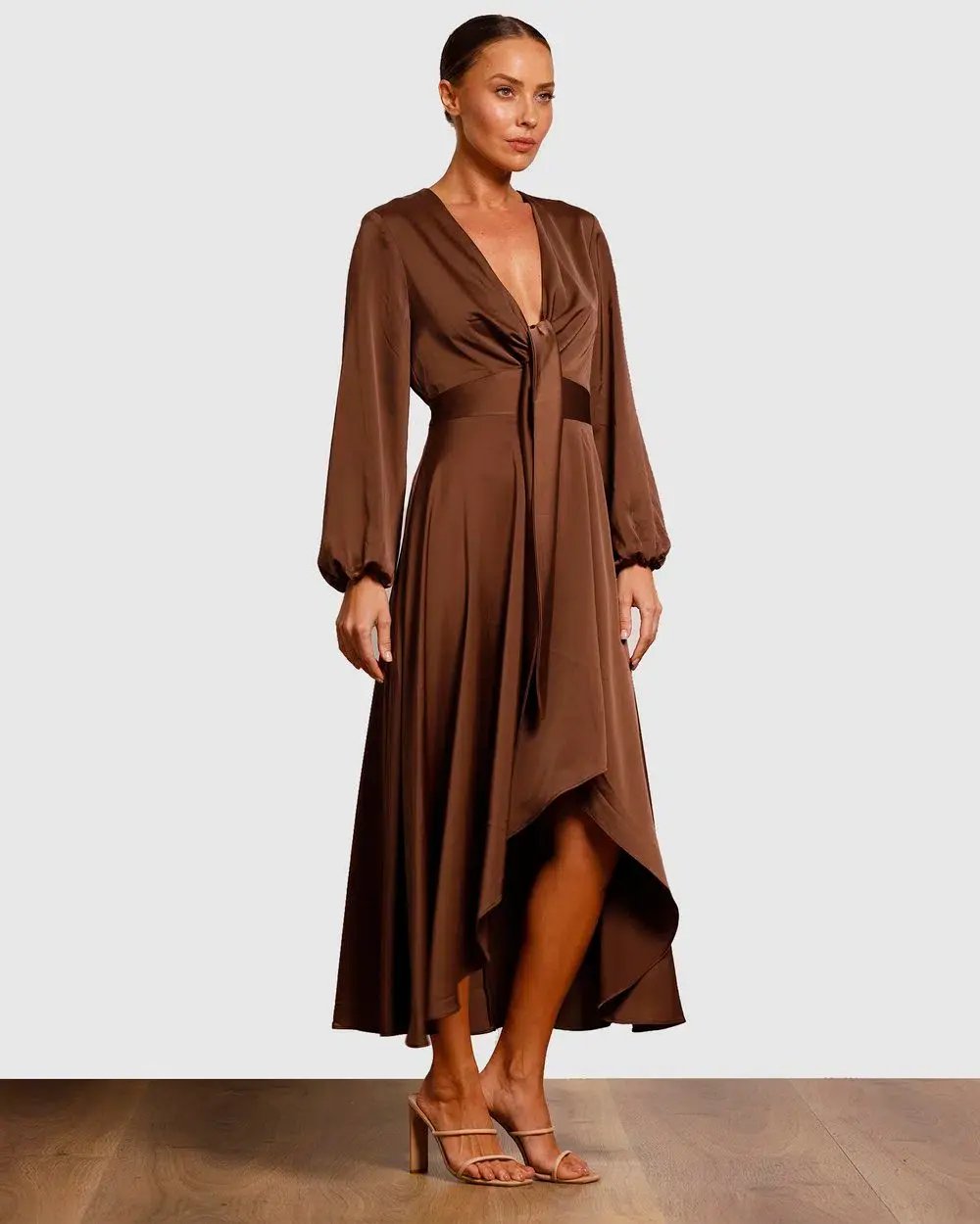 Pasduchas Cherish Tie Midi Dress Chocolate Brown Size 8 photo 4