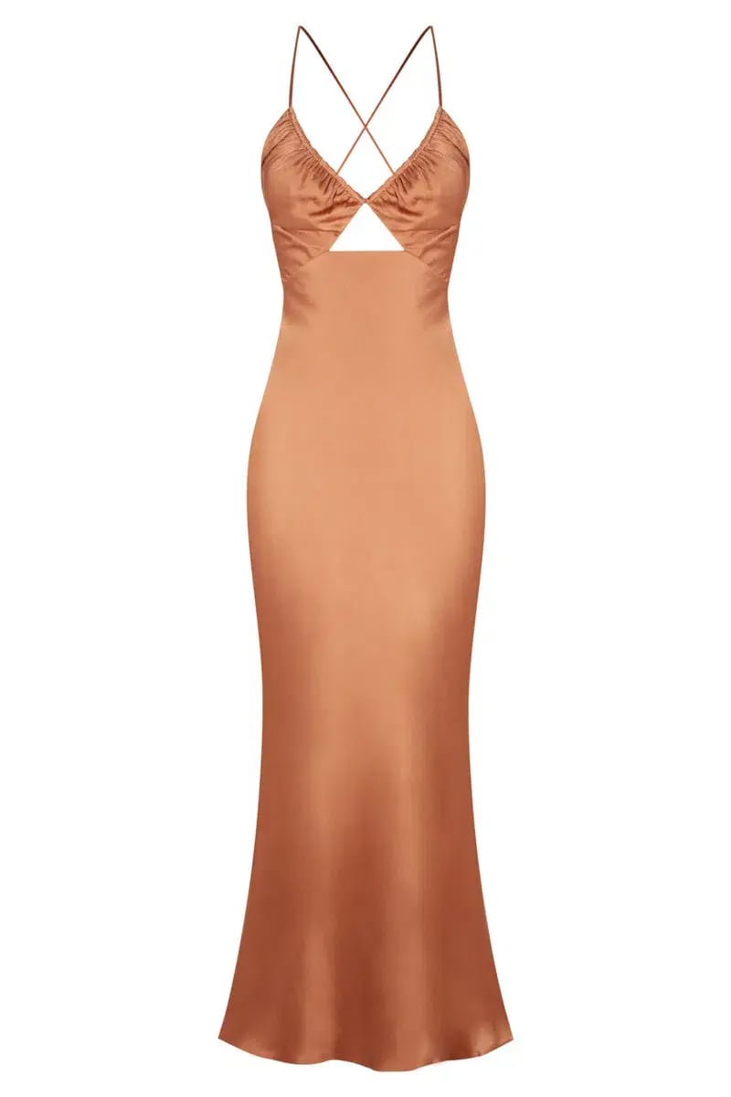 Shona Joy La Lune Ruched Bodice Midi Dress Copper Size 8 / S photo 3