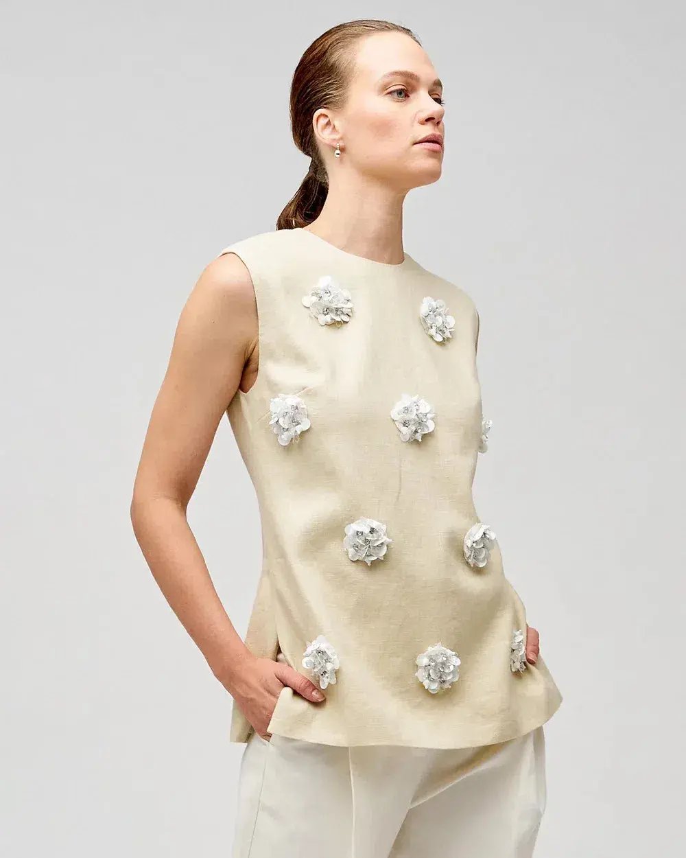 Oroton Flower Sequin Tunic Limestone Size 6 photo 2