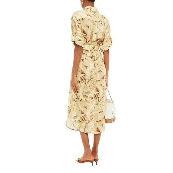 Zimmermann Linen Belted Shirt Dress Palm Tree Print Size 3 / AU 14 photo 2