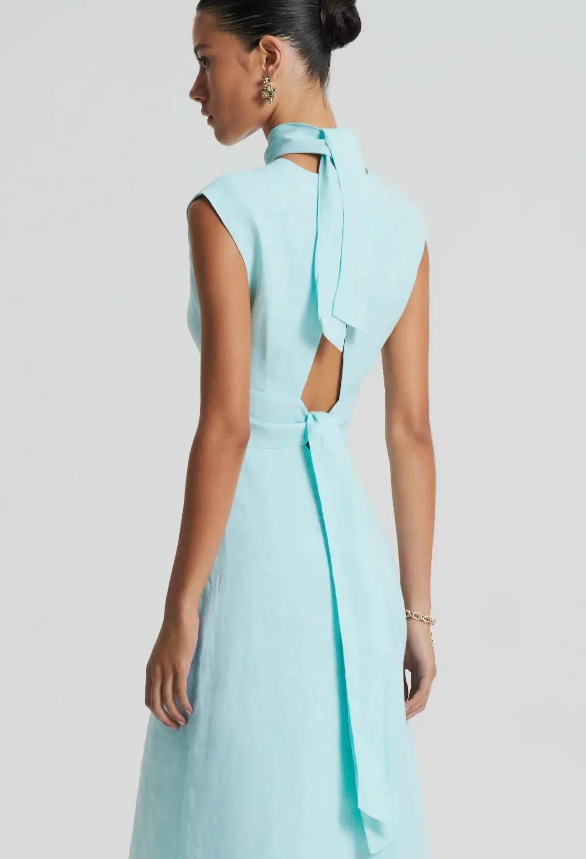 Italian Linen Turban Twist Blue Dress Size 12 photo 2