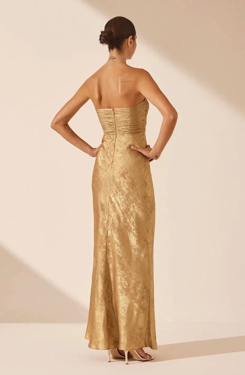 Shona Joy Royale Strapless Lace up Maxi Dress Gold Size 6 photo 3