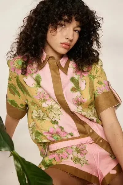 Alemais Winnie Shirt Size 6 and Short Size 10 Set Floral Spliced Pink photo 5