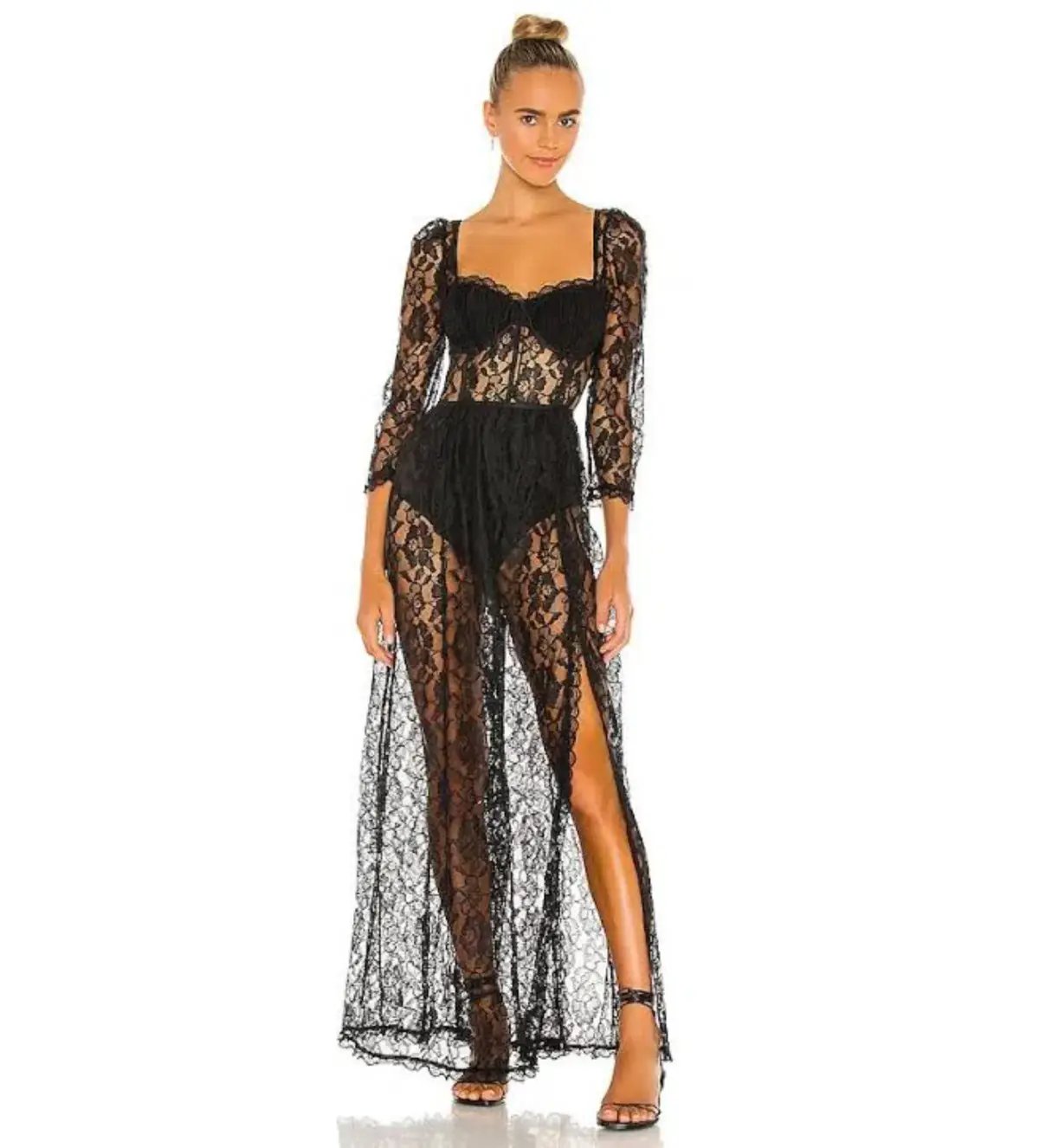 For Love And Lemons Aiden Sheer Maxi Dress Black Size M/AU 10-12 photo 2
