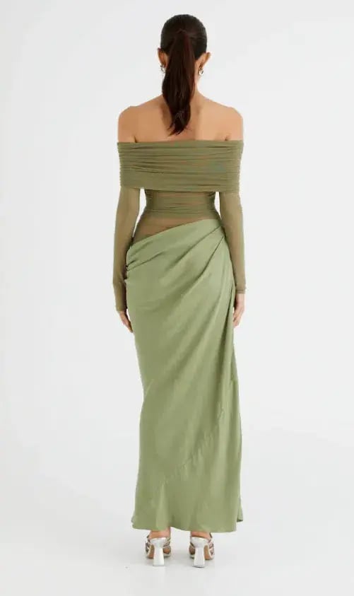 Benni Yasmin Off Shoulder Maxi Dress Pistachio Size 8 photo 2