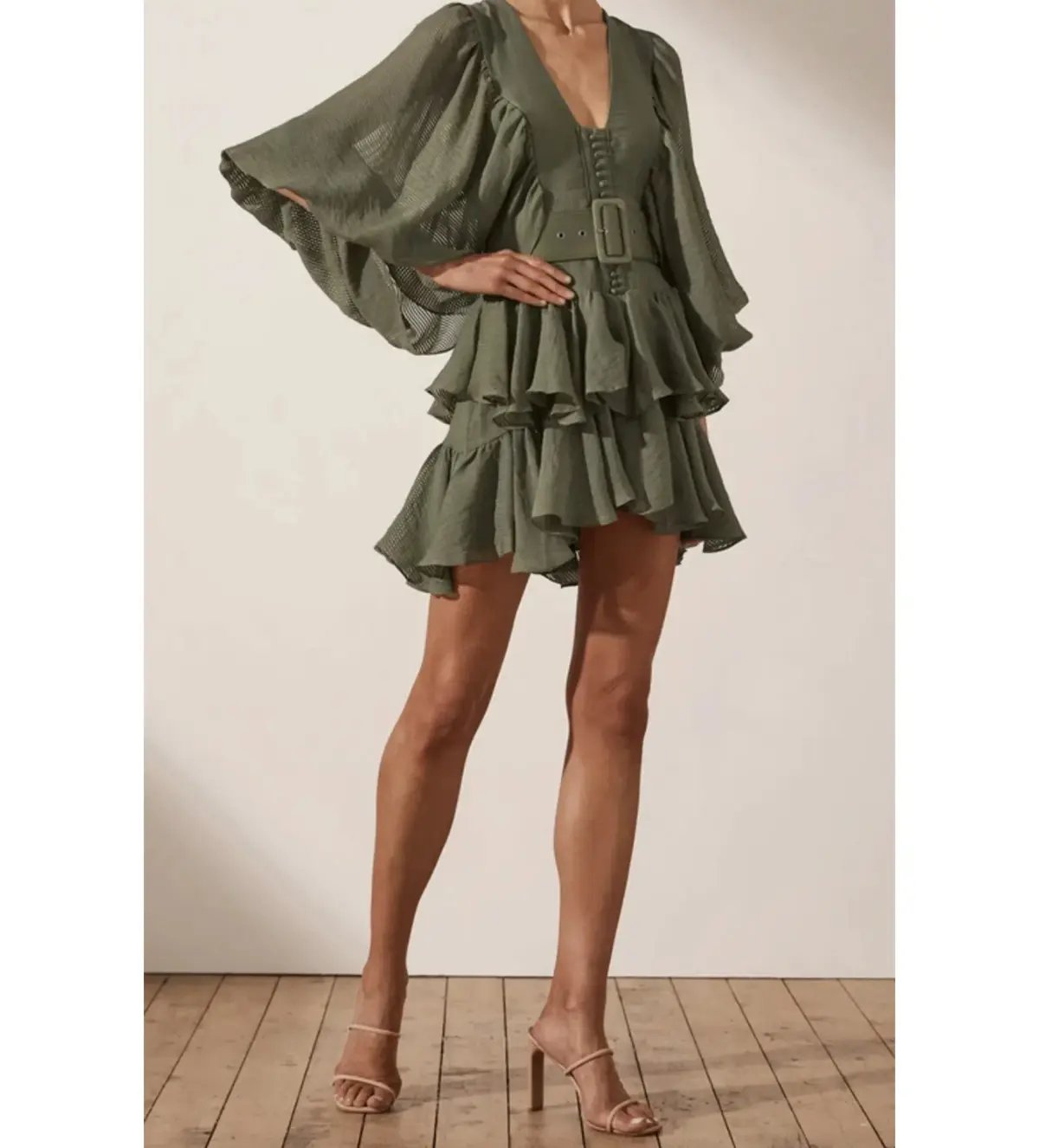 Shona Joy Charlotte Mini Dress Khaki Green Size AU 10 photo 2