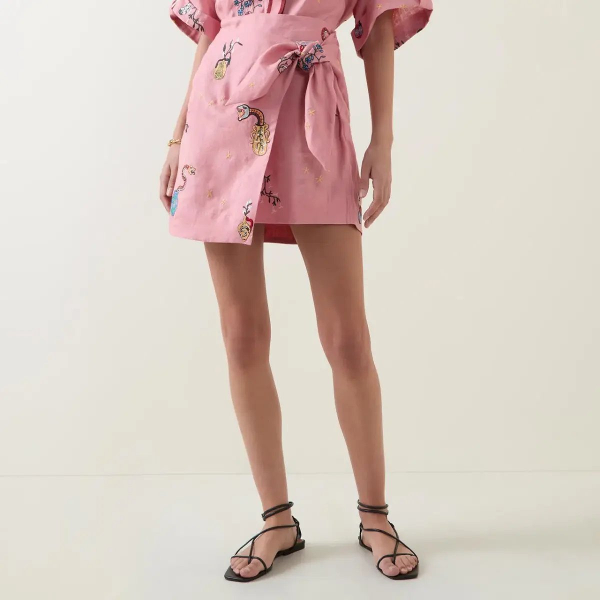 ALEMAIS Timmy Embroidered Shirt & Sarong Skirt Pink Size 10 AU photo 4