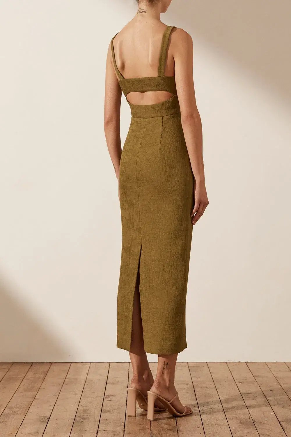 Shona Joy Simone Cross Over Midi Dress Cumin Size 8 / S photo 2
