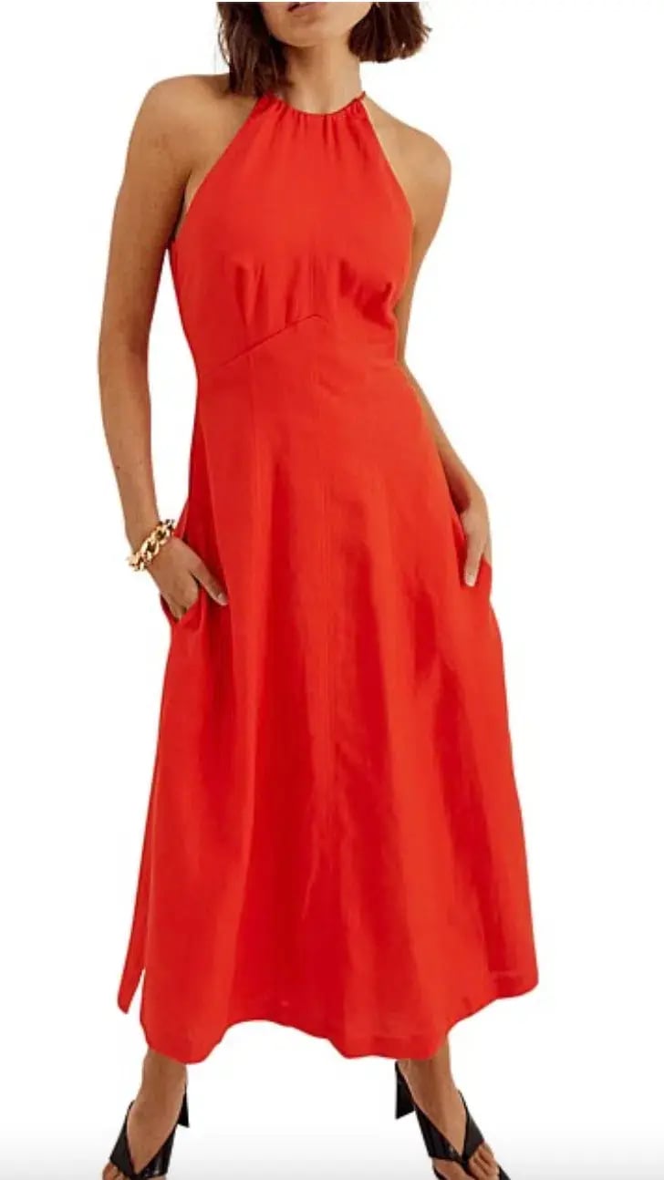 Sovere Relish Washed Linen Halter Midi Dress Solar Red Size 8 photo 2