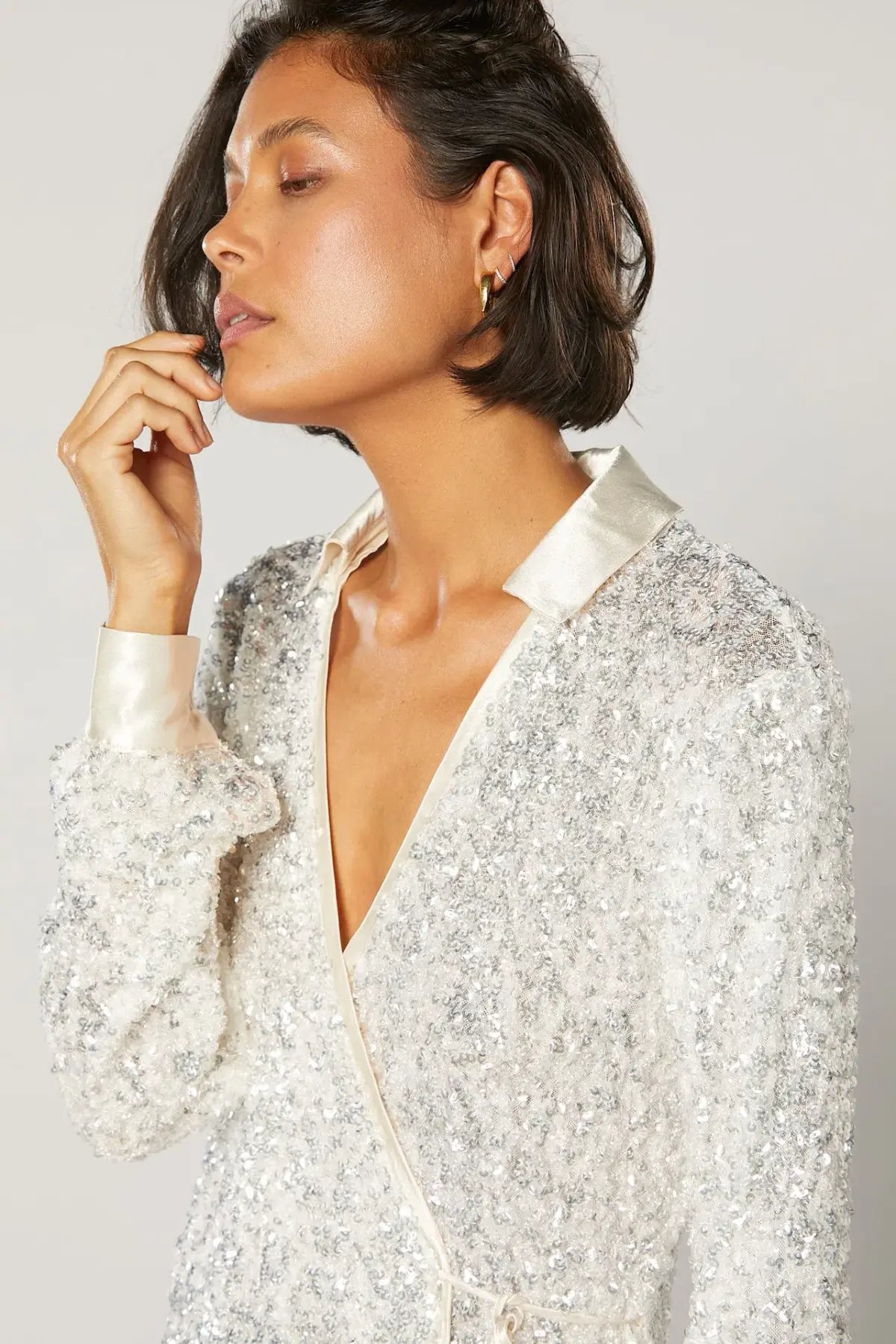Winona Arissa Wrap Shirt Dress White Sequin Size 14 photo 4