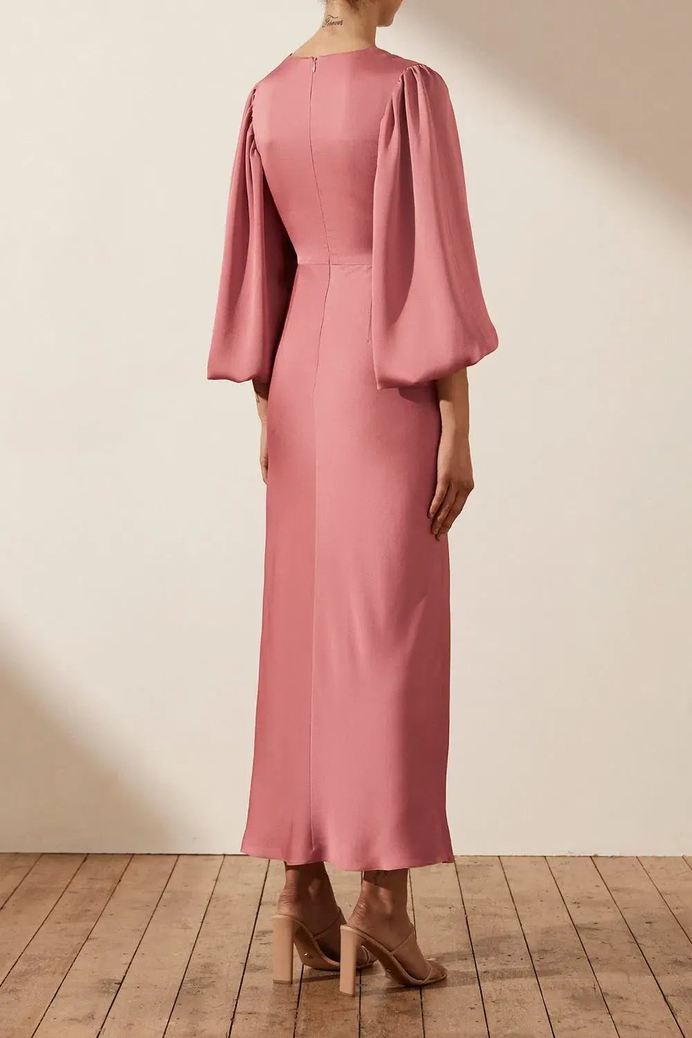 Shona Joy Luxe Twist Front Balloon Sleeve Midi Dress Pink Size 6 / XS photo 2