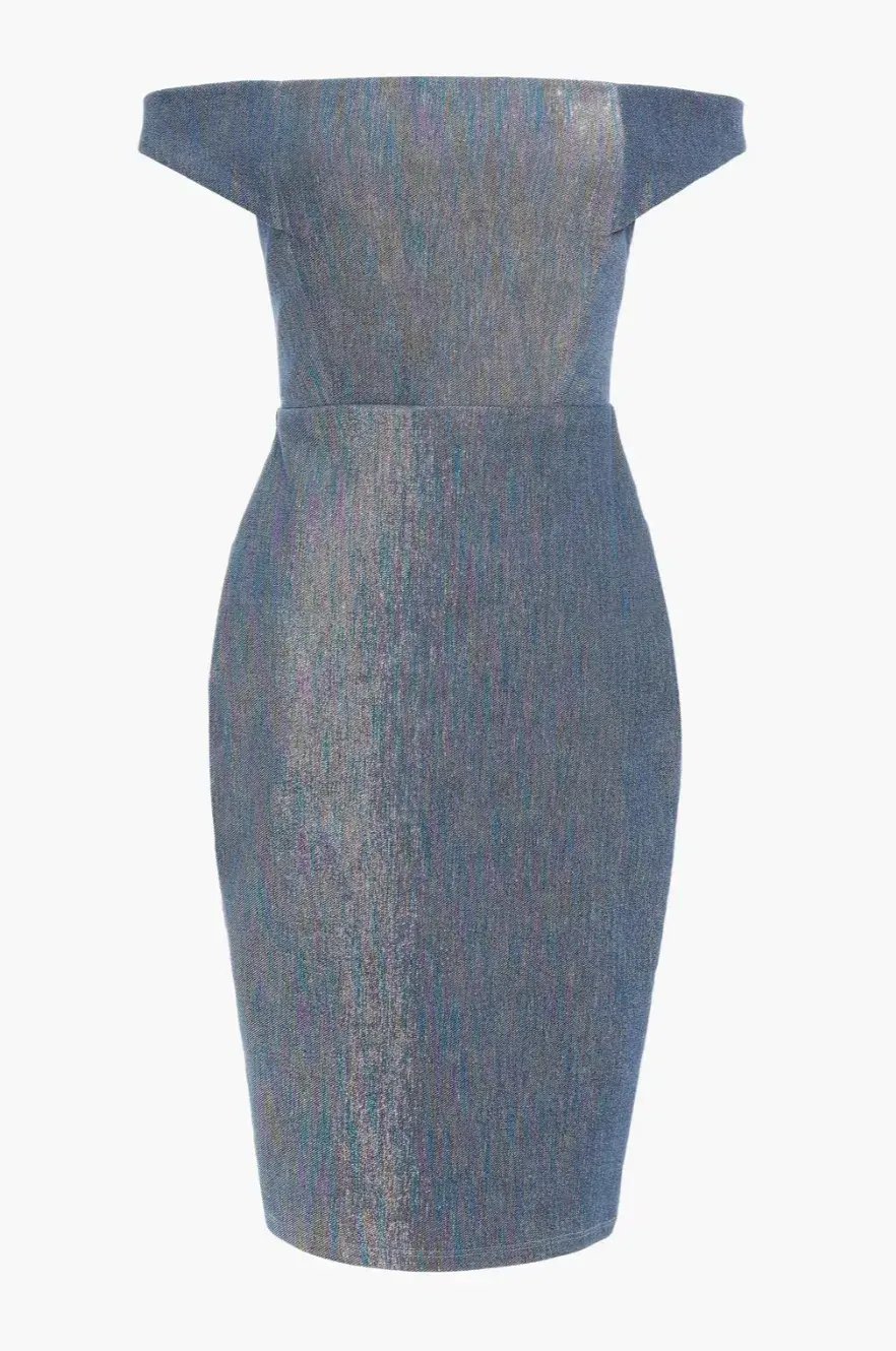 Michelle Mason Metallic Denim Dress Blue Size AU 4 photo 3