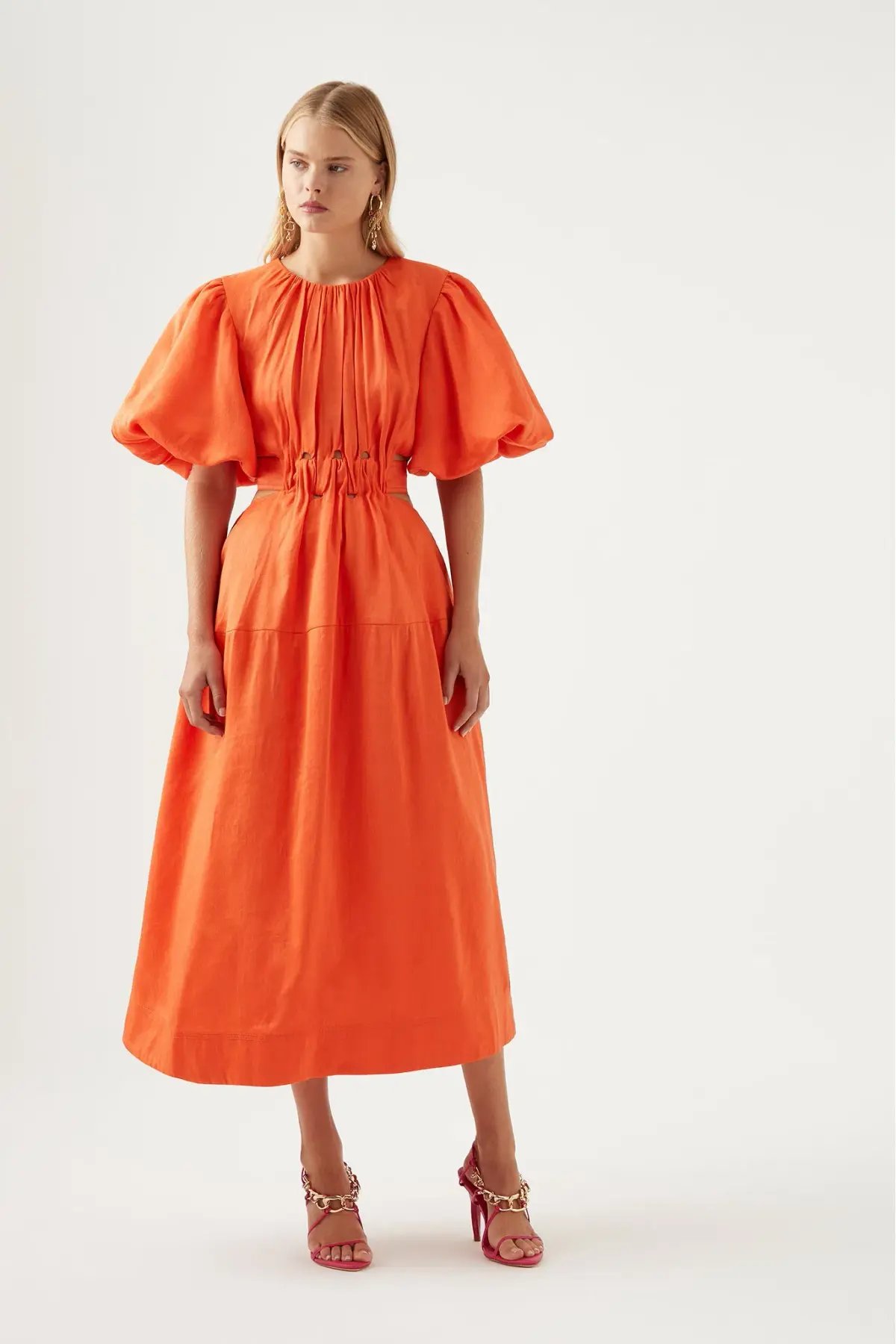 Aje Cosette Tie Back Midi Dress Orange Size 12 photo 3