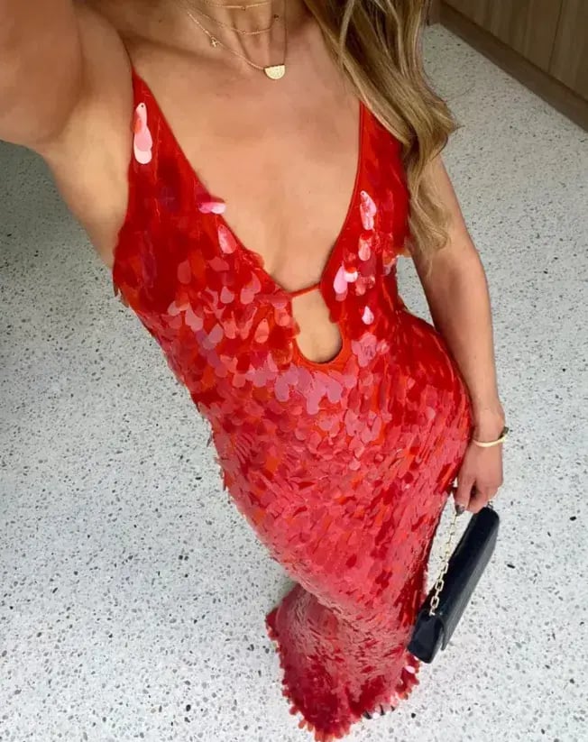 Misha Sapphire Sequin Maxi - Red Size M photo 2