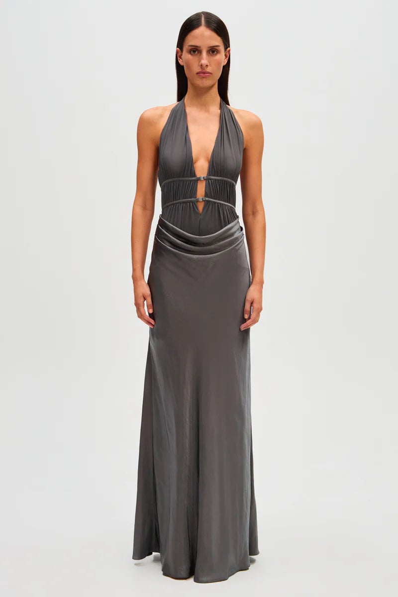 Misha Collection Celine Satin Maxi Dress - Pewter photo 3