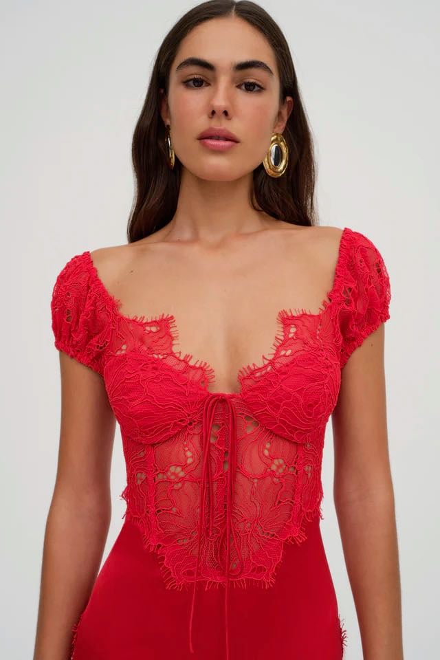 FOR LOVE & LEMONS CASEY MAXI DRESS - RED photo 2
