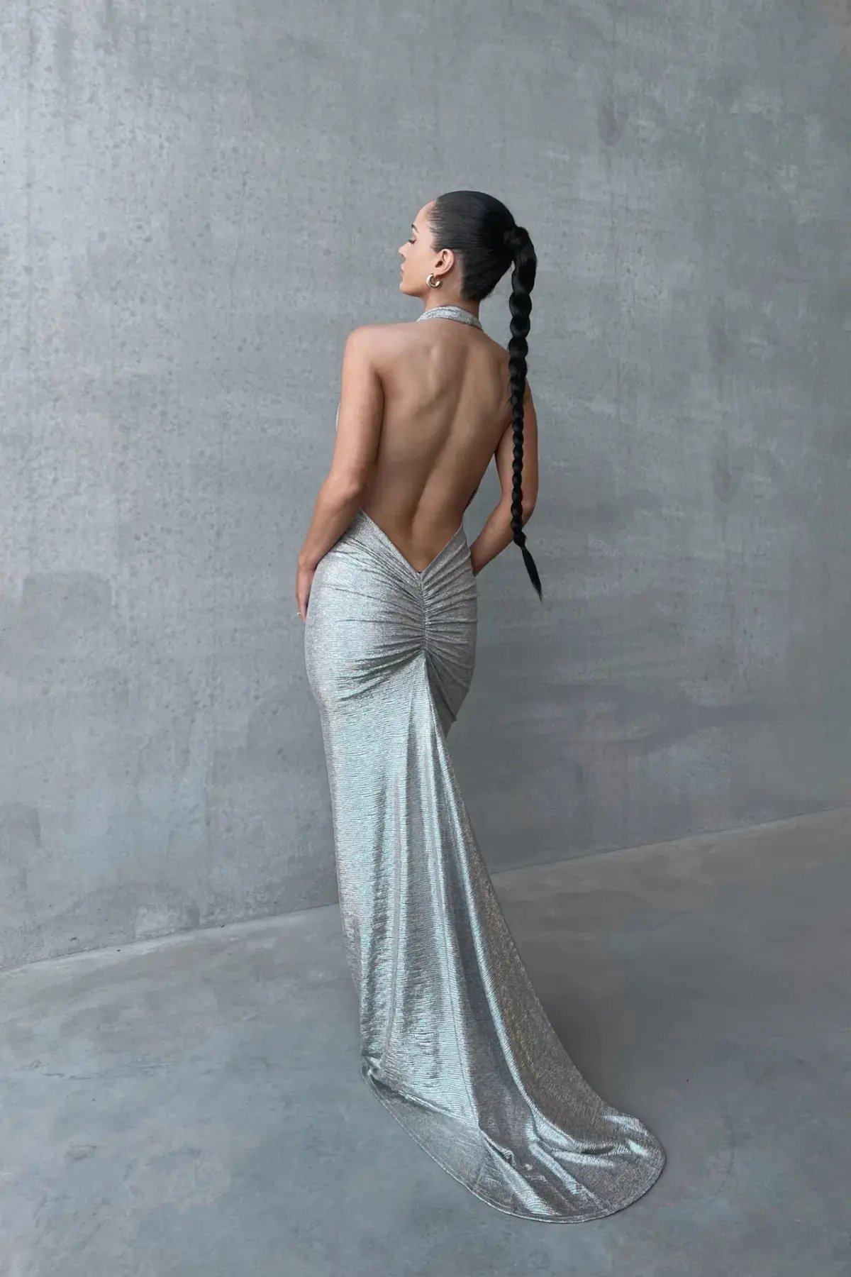 Melani The Label Maria Cowl Gown in Moonlight Silver Foil Size L / AU 12 photo 3