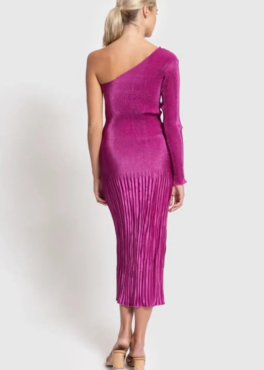 L'Idee Soiree One Shoulder Long Sleeve Dress Magenta Size 10 photo 5