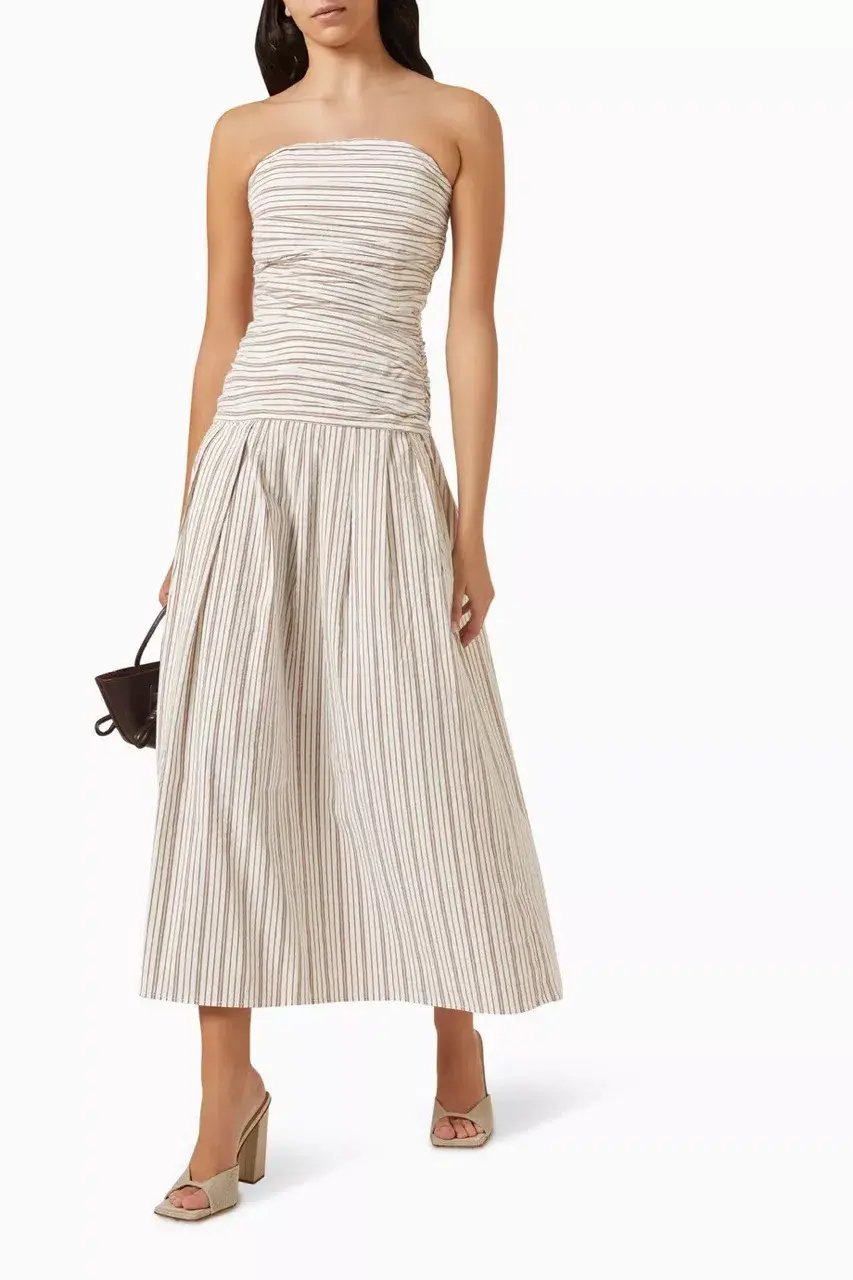 ANNA QUAN Isadora Strapless Maxi Dress Tobacco Stripe 10 photo 4