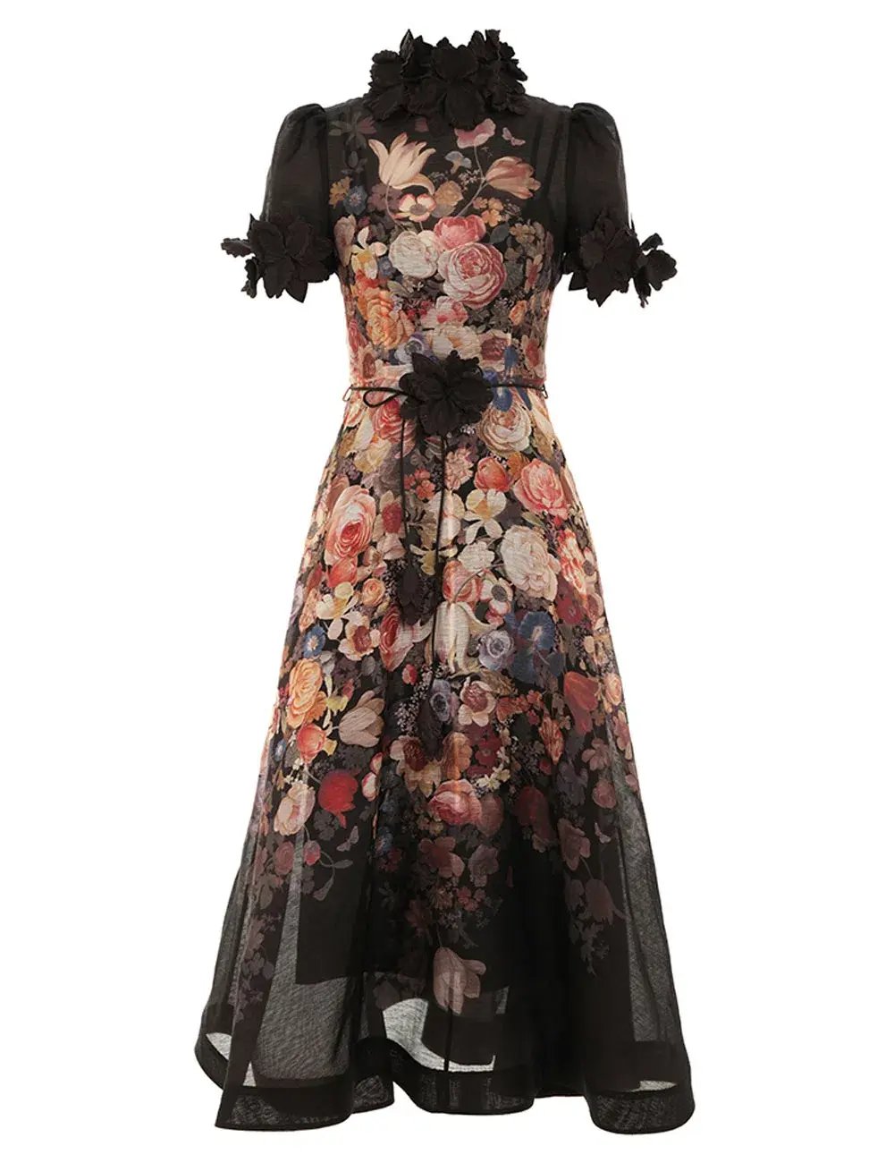 Zimmermann Luminosity Lift Off Flower Midi Dress Morisot Black Floral Print Size 16/4 photo 3