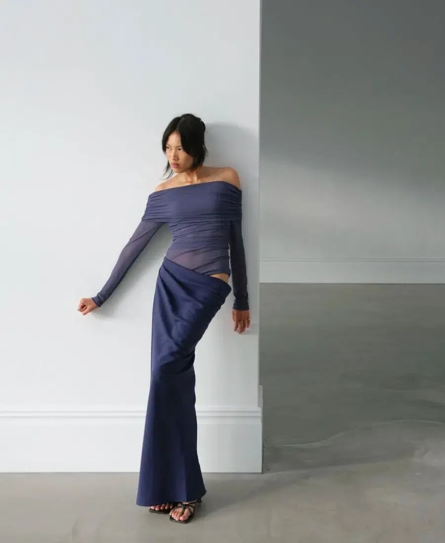 Benni Yasmin Off Shoulder Maxi Dress Navy Size 10 photo 6