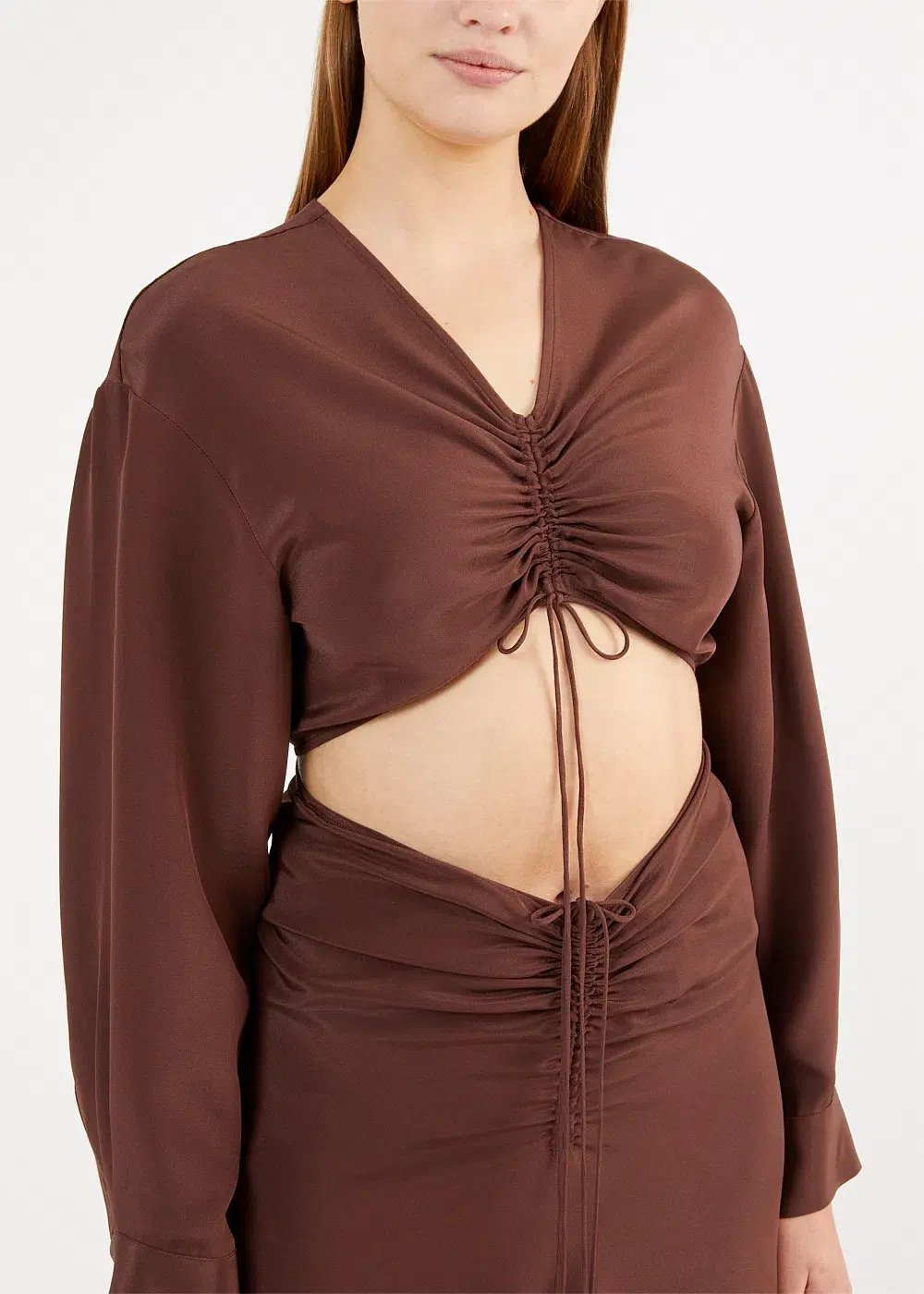 Christopher Esber The Ruched Disconnect Shirt Dress Brown Size 12 photo 4