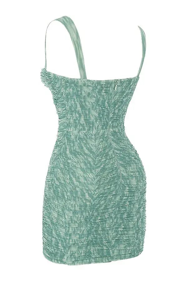 House of CB Cate Ivy Print Ruched Mesh Mini Dress Green Size M / Au 10 photo 6