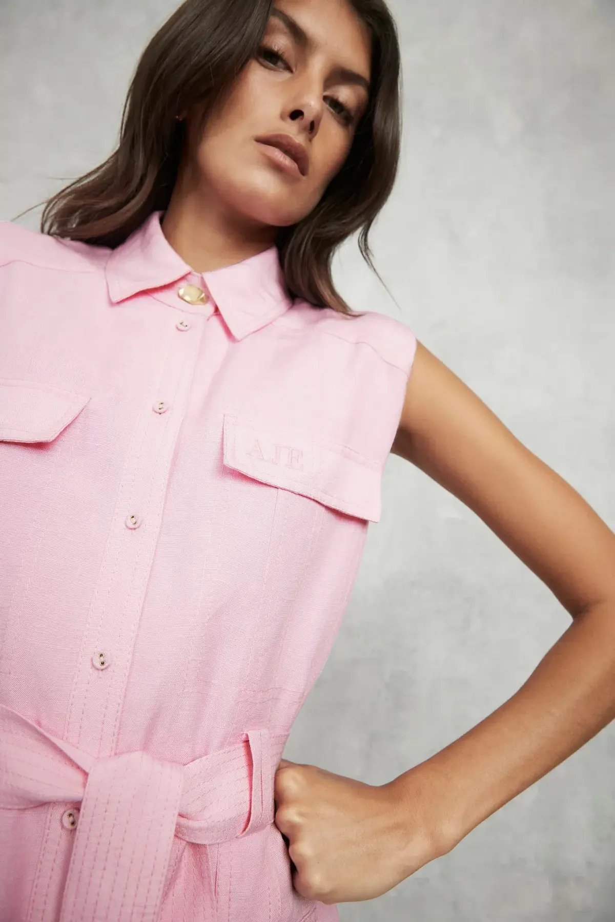 Aje Vista Linen Utility Dress in Pink Size 6 photo 4