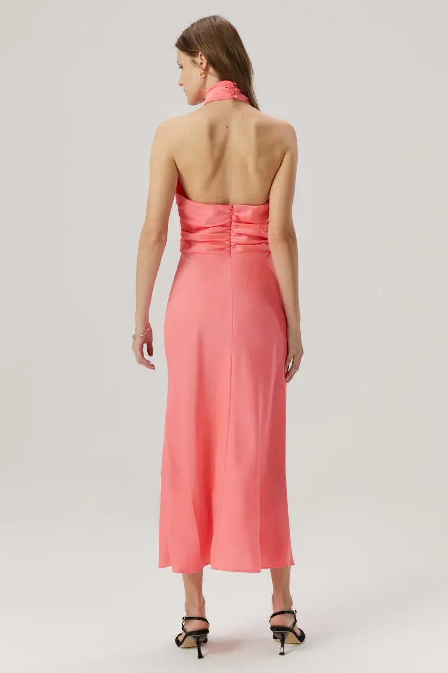 MISHA Linnea Satin Midi Dress Watermelon Pink Size 8/S photo 3