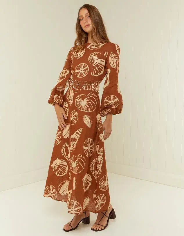 Palm Noosa Melrose Belted Long Sleeve Dress Brown Size 14 photo 2