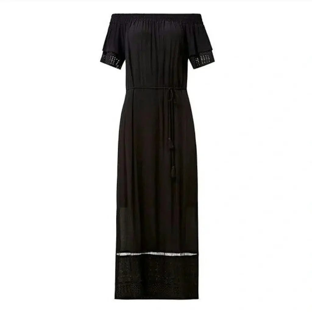 Seed Heritage Romantic Embroidered Off The Shoulder Maxi Dress Black Size 14 photo 2